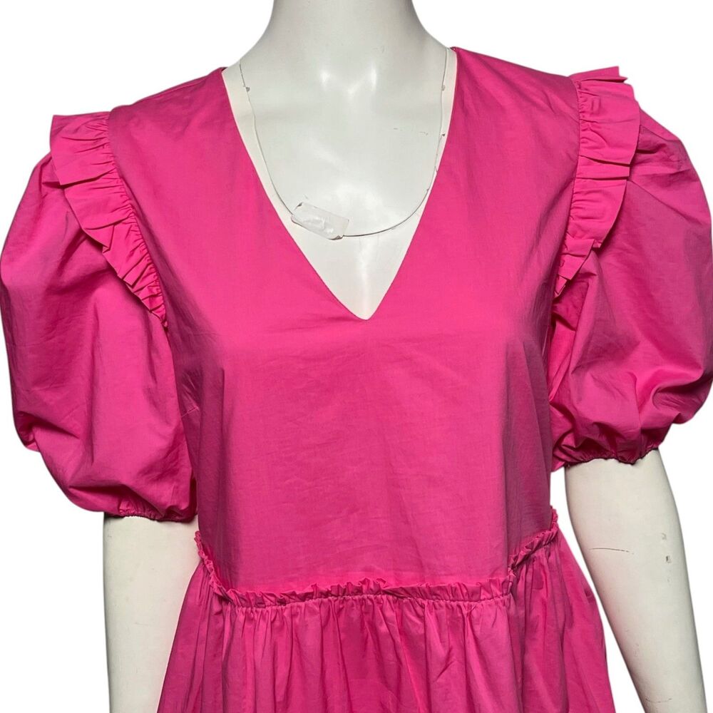 Tuckernuck Hyacinth House Pascale Mini Dress Pink Puff Sleeve Tiered Large - Picture 3 of 8